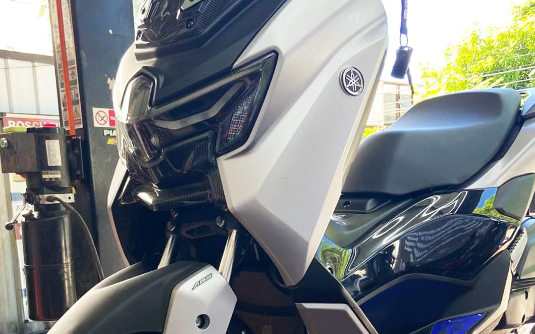 Yamaha scooter on the lift for PMS at MotoNorte Batac